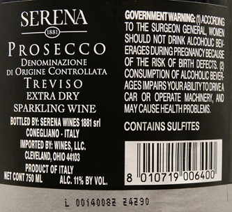 Prosecco Extra Dry 2023, DOC Treviso, Serena Wines 1881 label