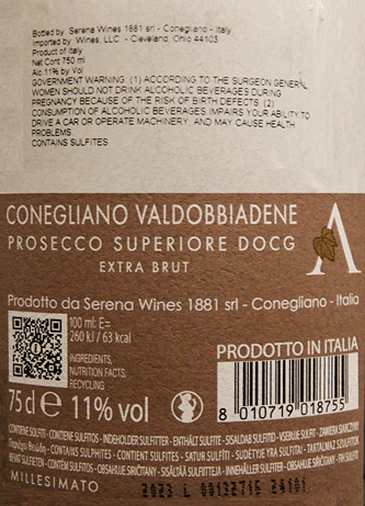 Prosecco Superiore DOCG 2023 Conegliano Valdobbiandene Extra Brut by Ville D' Arfanta label