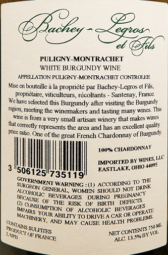 Puligny Montrachet, 2022 Domaine Bachey Legros Burgundy, France lable