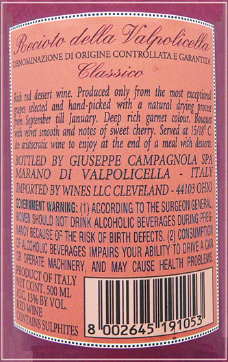 Recioto Casotto del Merlo 2022 DOC Campagnola label