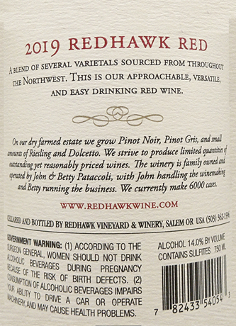 Redhawk Red 2019, Columbia Valley label