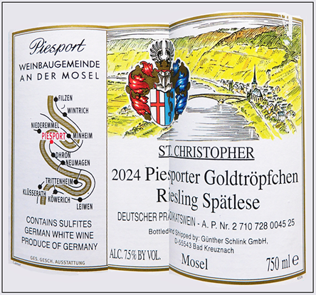 Riesling Spatlese, 2024 Piesporter Goldtropfchen, St Christopher bottle art