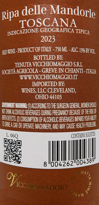 Ripa delle Mandorle Tuscan Blend, 2023 by Vicchiomaggio label
