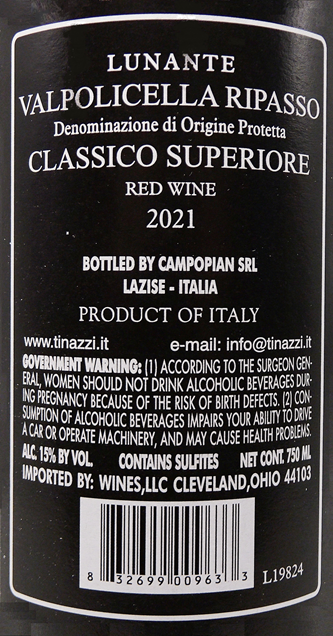 Ripasso, 2021 Lunante, Valpolicella Ripasso Classico Superiore By Podere Campopian, Veneto, Italy label
