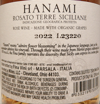 Rose' 2022 by Fina Winery in Western Sicily label
