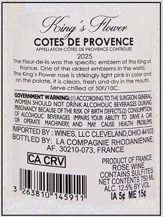 Rose' 2025 Provence, Kings Flower by Chateau Mentone label