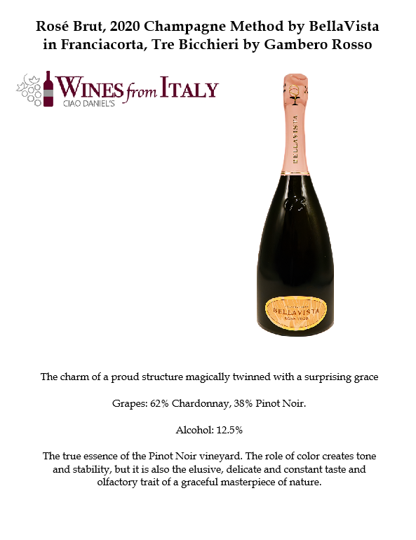 Rosé Brut, 2020 Champagne Method by BellaVista in Franciacorta, Tre Bicchieri by Gambero Rosso