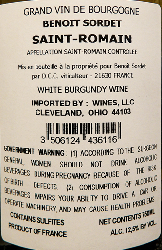 
                      
                        Saint Romain, 2022 Benoit Sordet, Burgundy, France label
                      
                    