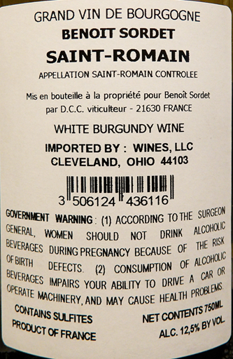 Saint Romain, 2022 Benoit Sordet, Burgundy, France label