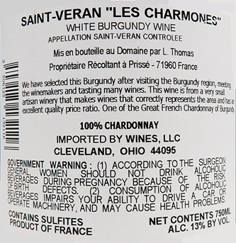 Saint Veran, 2023 By Domaine Thomas, Burgundy, France label
