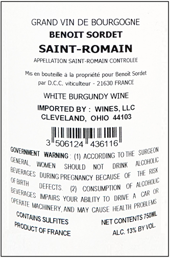 Saint Romain, 2023 Benoit Sordet, Burgundy, France label