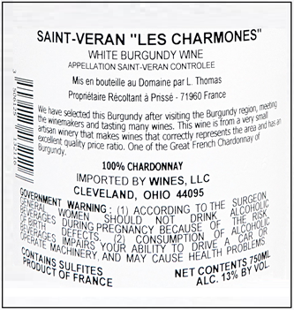 Saint Veran, 2024 By Domaine Thomas, Burgundy, France label