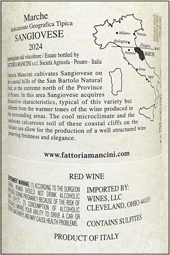 Sangiovese, 2024 Raja by Mancini in Le Marche label