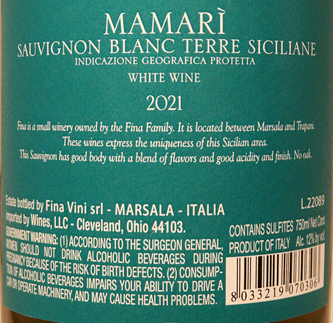 
                      
                        Sauvignon Blanc, 2020 Mamari by the Fina Winery label
                      
                    
