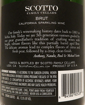 Scotto Family Cellars Brut, NV, Lodi label