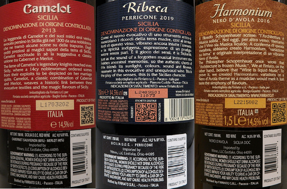 Sicily's Iconic Red Wines by Firriato labels