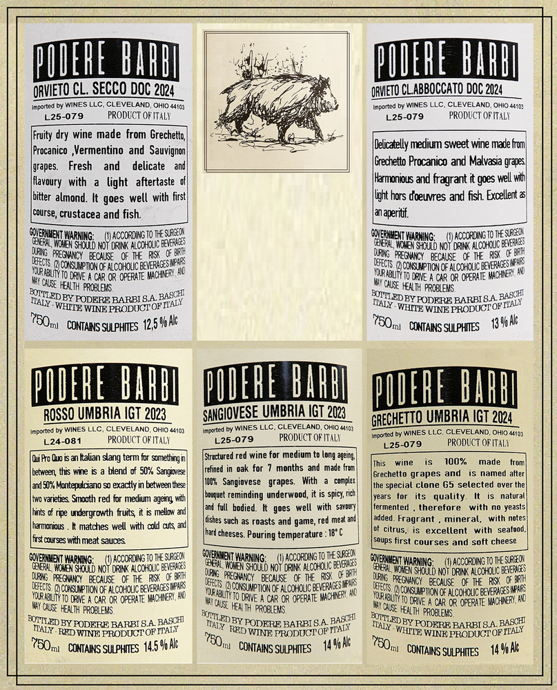 Six Bottles of  Podere Barbi Wines labels