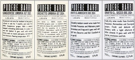 Six Bottles of Podere Barbi Wines labels