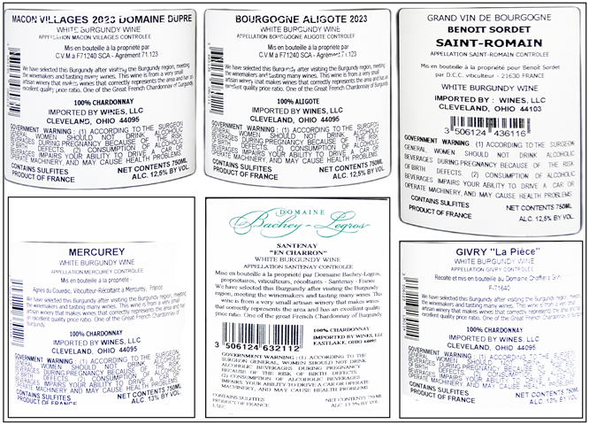 Six White Wines Bundle labels