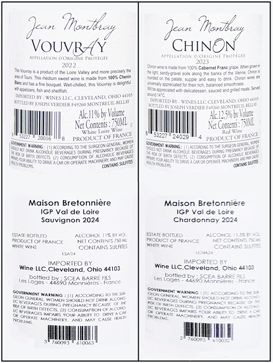 Loire Vally Selection Six bottles, Wines From France labels 