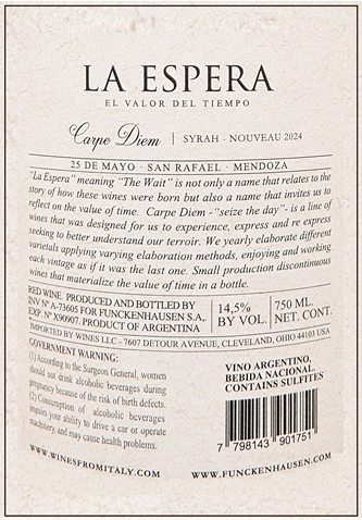 Syrah Nouveau Carpe Diem, 2024 by La Espera Mendoza Argentina label
