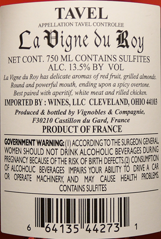 Tavel Rose' 2023 By La Vigne du Roy, Rhone, France label