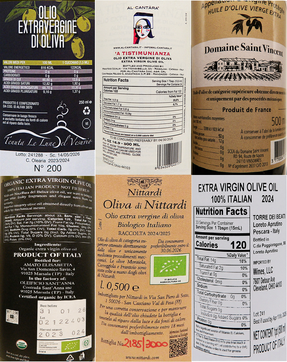 Olive Oil Tour Six Pack, Italy EVOO labels