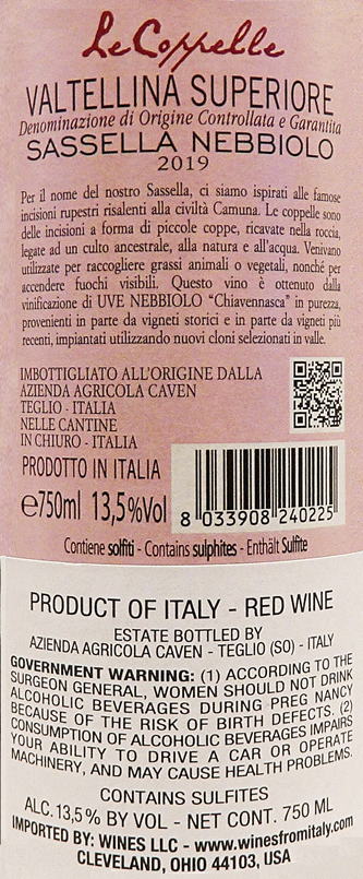 Valtellna Superiore 2019 Le Coppelle, Sassella By Caven label