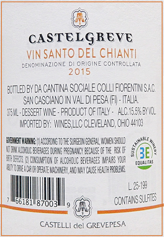 Vin Santo DOC, 2015 Castelli del Grevepesa 375 ML label