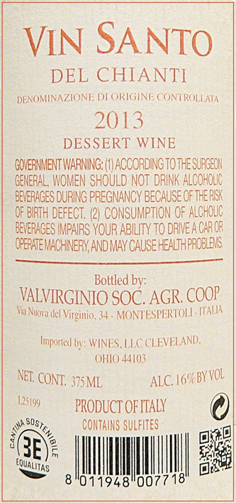 Vin Santo Pazienza, 2013 Del Chiante by Colli Florentini label