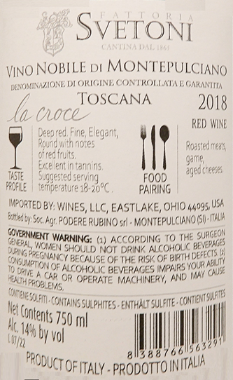 
                      
                        Vino Nobile di Montepulciano  Le Croce, 2020 by Fattoria Svetoni label
                      
                    