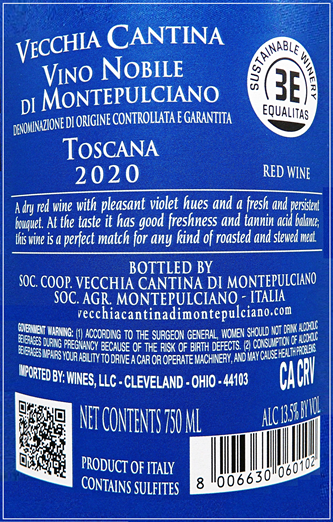 Vino Nobile di Montepulciano 2020 DOCG by Vecchia Cantina, 90 Pts JS label