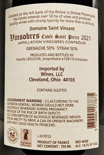 
                      
                        Vinsorbes Cru Rouge, 2021 Saint Pierre by Domaine St Vincent, Rhone, France label
                      
                    