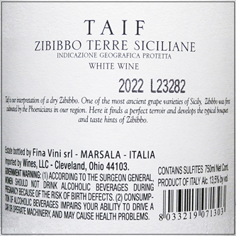 Zibibbo, 2024, Taif By Fina in Western Sicily | Wines From Italy Zibibbo, 2024, Taif By Fina in Western Sicily | Wines From Italy