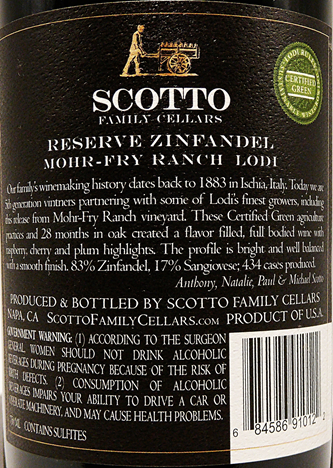 Zinfandel Reserve, 2019 Scotto family Cellars label